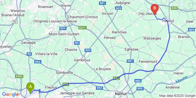 Map: Charleroi Airport Brussels South (CRL) to Petit-Hallet