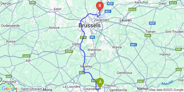 Map: Charleroi Airport Brussels South (CRL) to Peutie