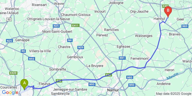 Map: Charleroi Airport Brussels South (CRL) to Poucet