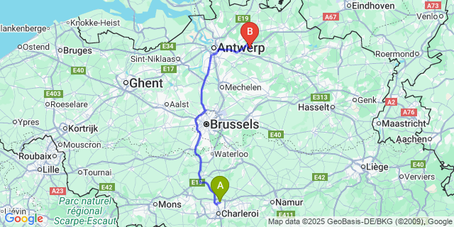Map: Charleroi Airport Brussels South (CRL) to Pulderbos