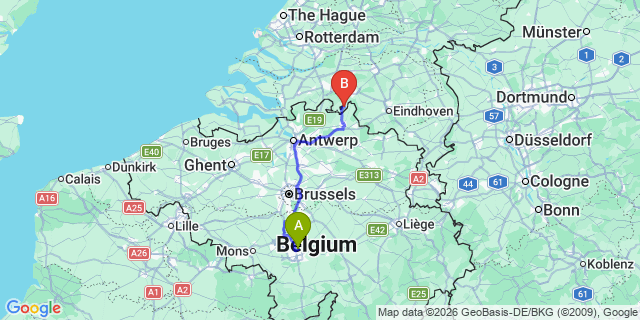Map: Charleroi Airport Brussels South (CRL) to Purmerend