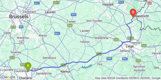 Map: Charleroi Airport Brussels South (CRL) to Putten