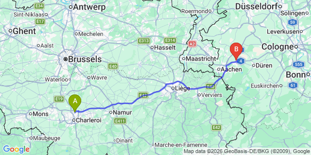 Map: Charleroi Airport Brussels South (CRL) to Raalte