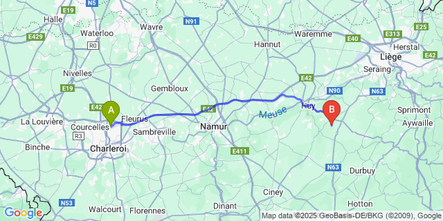 Map: Charleroi Airport Brussels South (CRL) to Ramelot