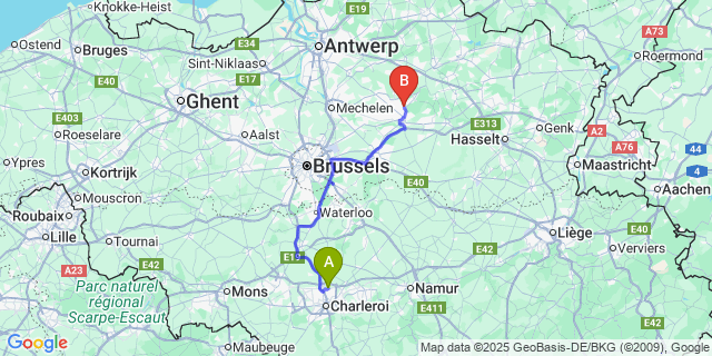 Map: Charleroi Airport Brussels South (CRL) to Ramsel