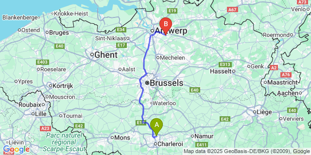 Map: Charleroi Airport Brussels South (CRL) to Ranst