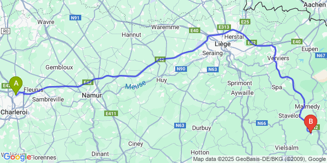 Map: Charleroi Airport Brussels South (CRL) to Recht