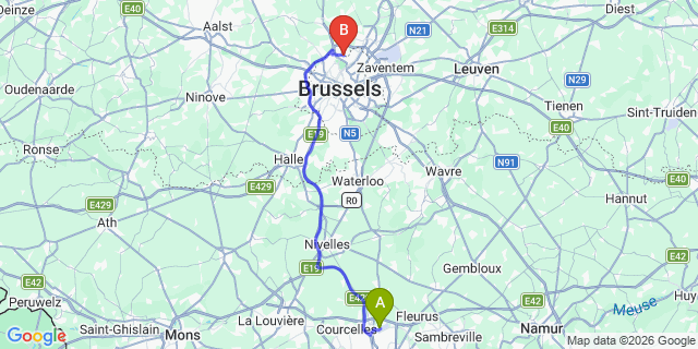 Map: Charleroi Airport Brussels South (CRL) to Rethel