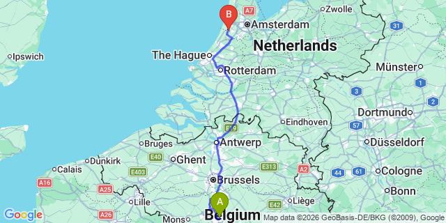 Map: Charleroi Airport Brussels South (CRL) to Ridderkerk