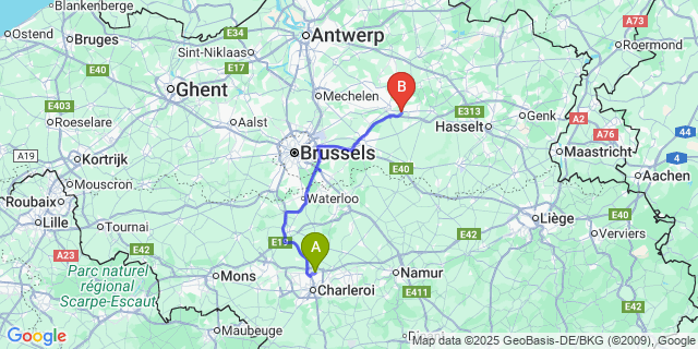 Map: Charleroi Airport Brussels South (CRL) to Rillaar