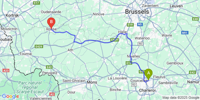 Map: Charleroi Airport Brussels South (CRL) to Ronse