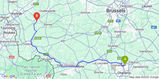 Map: Charleroi Airport Brussels South (CRL) to Ruien