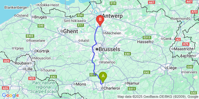 Map: Charleroi Airport Brussels South (CRL) to Rumst