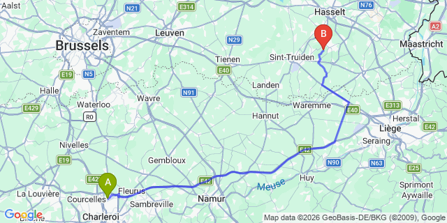 Map: Charleroi Airport Brussels South (CRL) to ’s-Hertogenbosch (Den Bosch)