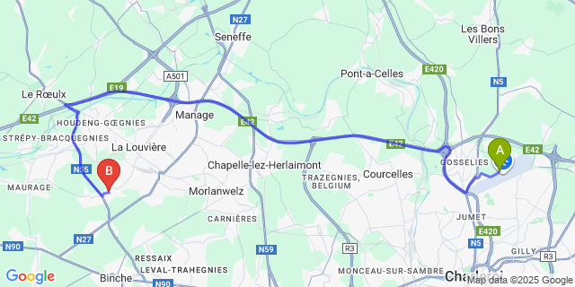 Map: Charleroi Airport Brussels South (CRL) to Saint-Vaast
