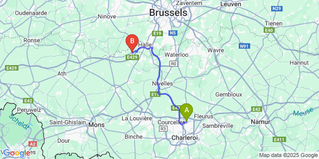 Map: Charleroi Airport Brussels South (CRL) to Saintes