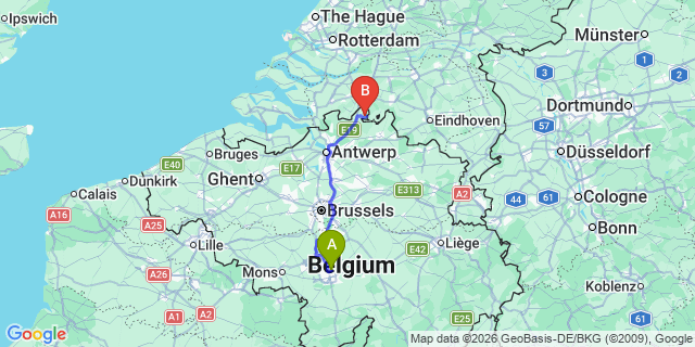 Map: Charleroi Airport Brussels South (CRL) to Schagen