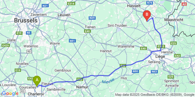 Map: Charleroi Airport Brussels South (CRL) to Schalkhoven