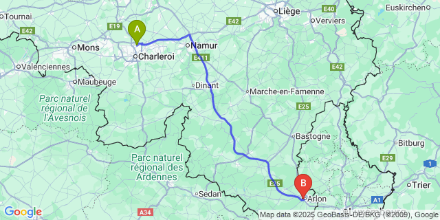 Map: Charleroi Airport Brussels South (CRL) to Schoppach