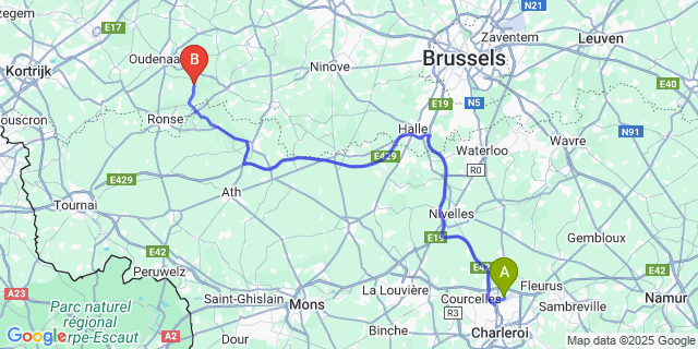 Map: Charleroi Airport Brussels South (CRL) to Schorisse