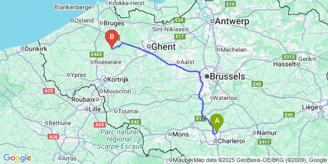 Map: Charleroi Airport Brussels South (CRL) to Schuiferskapelle