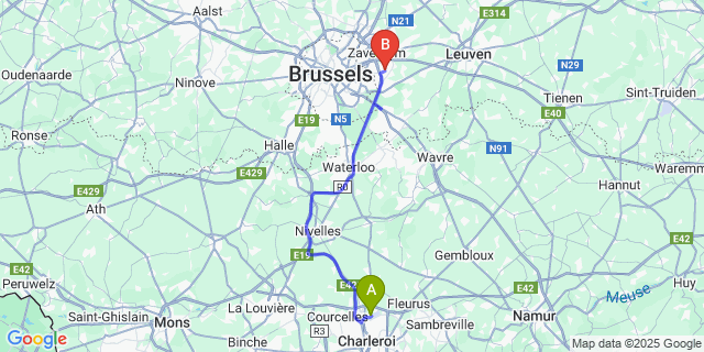 Map: Charleroi Airport Brussels South (CRL) to Schulen