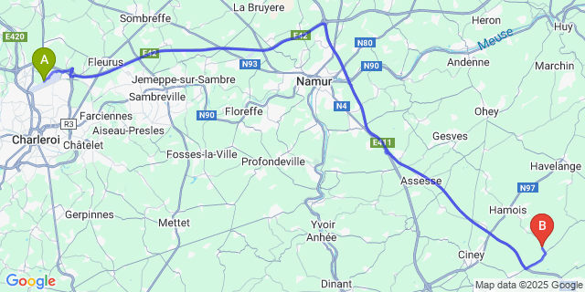 Map: Charleroi Airport Brussels South (CRL) to Scy