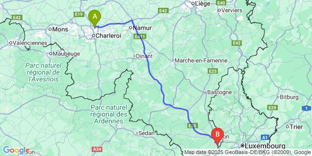 Map: Charleroi Airport Brussels South (CRL) to Sélange