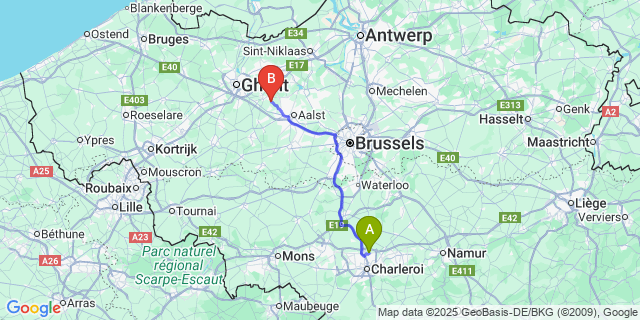 Map: Charleroi Airport Brussels South (CRL) to Serskamp