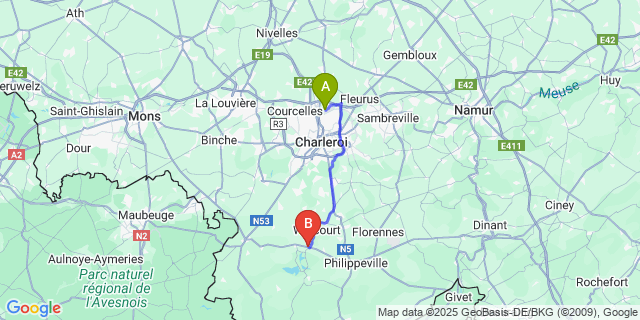 Map: Charleroi Airport Brussels South (CRL) to Silenrieux