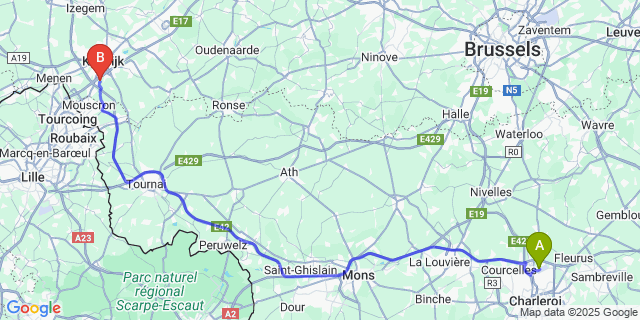 Map: Charleroi Airport Brussels South (CRL) to Sint-Anna