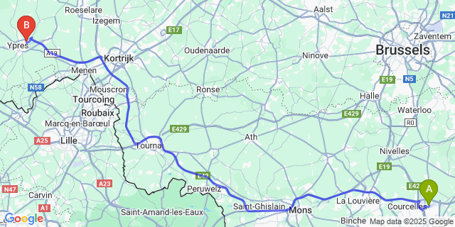 Map: Charleroi Airport Brussels South (CRL) to Sint-Jan