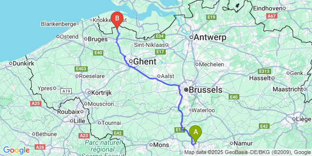 Map: Charleroi Airport Brussels South (CRL) to Sint-Jan-In-Eremo