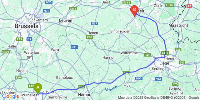 Map: Charleroi Airport Brussels South (CRL) to Sint-Lambrechts-Herk
