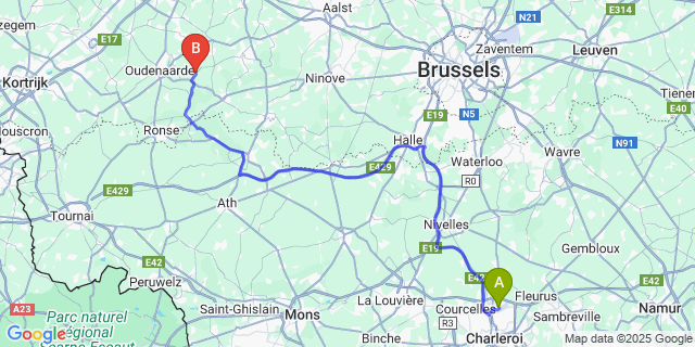 Map: Charleroi Airport Brussels South (CRL) to Sint-Maria-Horebeke