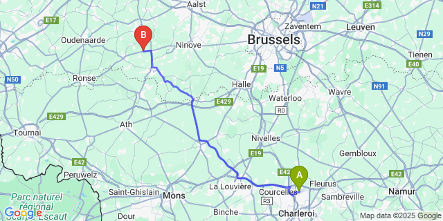 Map: Charleroi Airport Brussels South (CRL) to Sint-Maria-Lierde