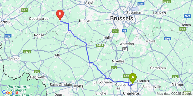 Map: Charleroi Airport Brussels South (CRL) to Sint-Maria-Oudenhove