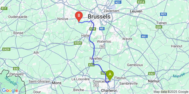 Map: Charleroi Airport Brussels South (CRL) to Sint-Martens-Lennik