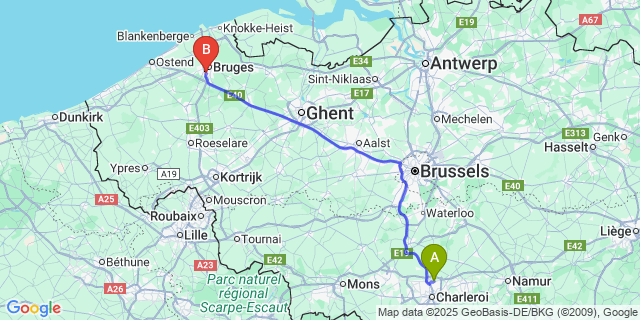 Map: Charleroi Airport Brussels South (CRL) to Sint-Michiels