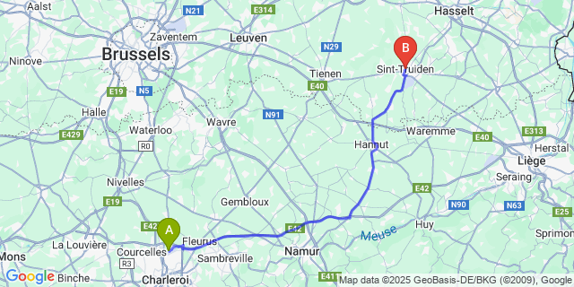 Map: Charleroi Airport Brussels South (CRL) to Sint-Truiden