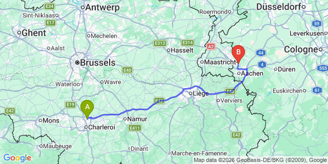 Map: Charleroi Airport Brussels South (CRL) to Smallingerland