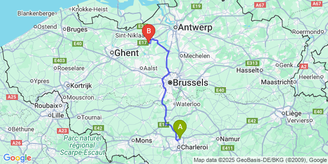 Map: Charleroi Airport Brussels South (CRL) to Sombeke
