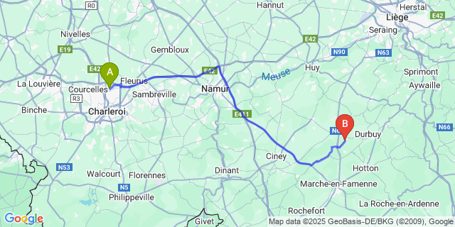 Map: Charleroi Airport Brussels South (CRL) to Somme-Leuze