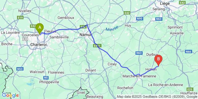 Map: Charleroi Airport Brussels South (CRL) to Soy