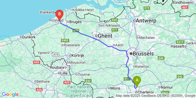 Map: Charleroi Airport Brussels South (CRL) to Stalhille