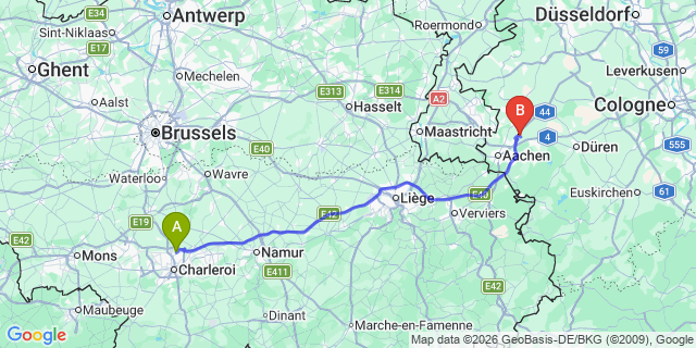 Map: Charleroi Airport Brussels South (CRL) to Staphorst