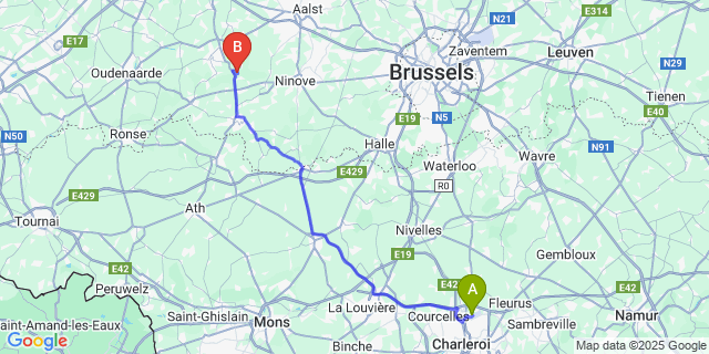 Map: Charleroi Airport Brussels South (CRL) to Steenhuize-Wijnhuize
