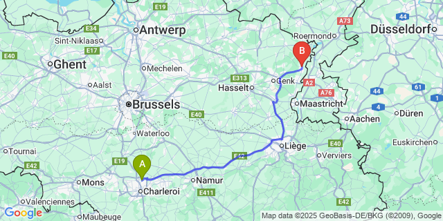 Map: Charleroi Airport Brussels South (CRL) to Stokkem