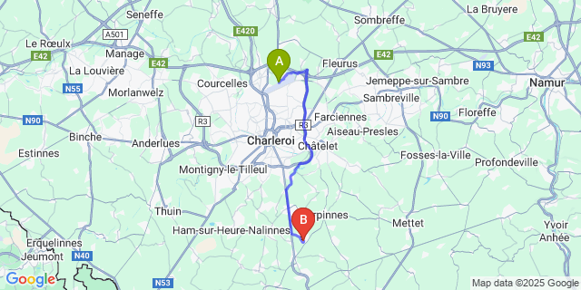 Map: Charleroi Airport Brussels South (CRL) to Tarcienne