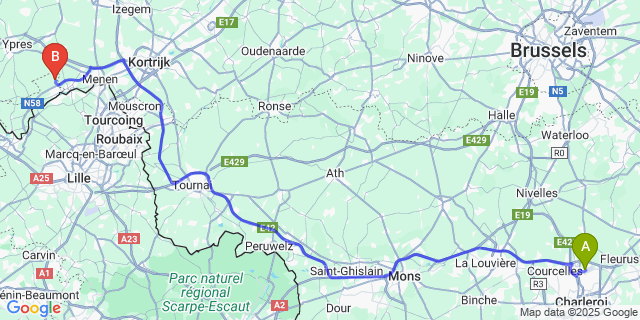 Map: Charleroi Airport Brussels South (CRL) to Ten Brielen